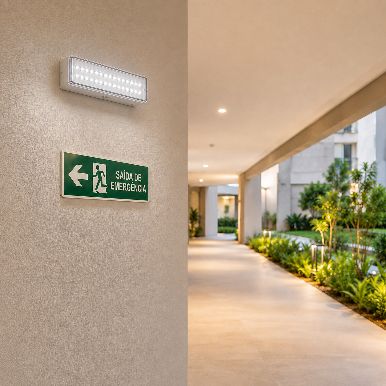 Blocos autônomos de iluminação de emergência e placas fotoluminescentes